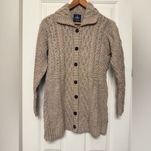 Aran Woollen Mills 100% Merino Wool Cable Knit Cardigan Made in Ireland Size L